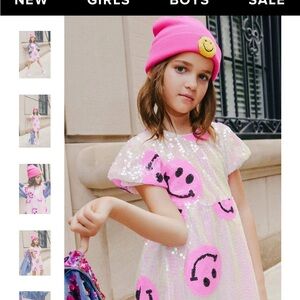 Lola + the Boys Girls' Sequin Dress with Pink Smiley Faces size 8 NWT